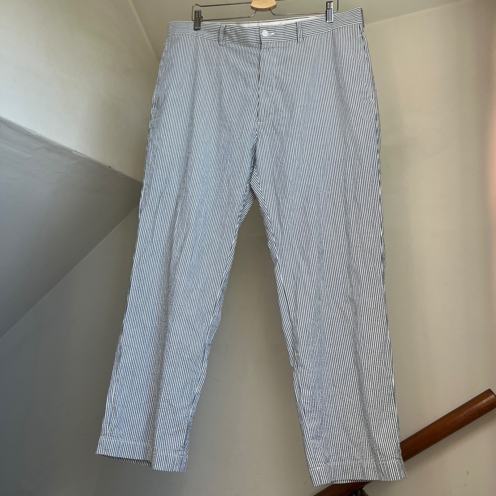 Brooks Brothers 346 Pants W38 L30 Blue White Seersucker Striped Cotton Trousers